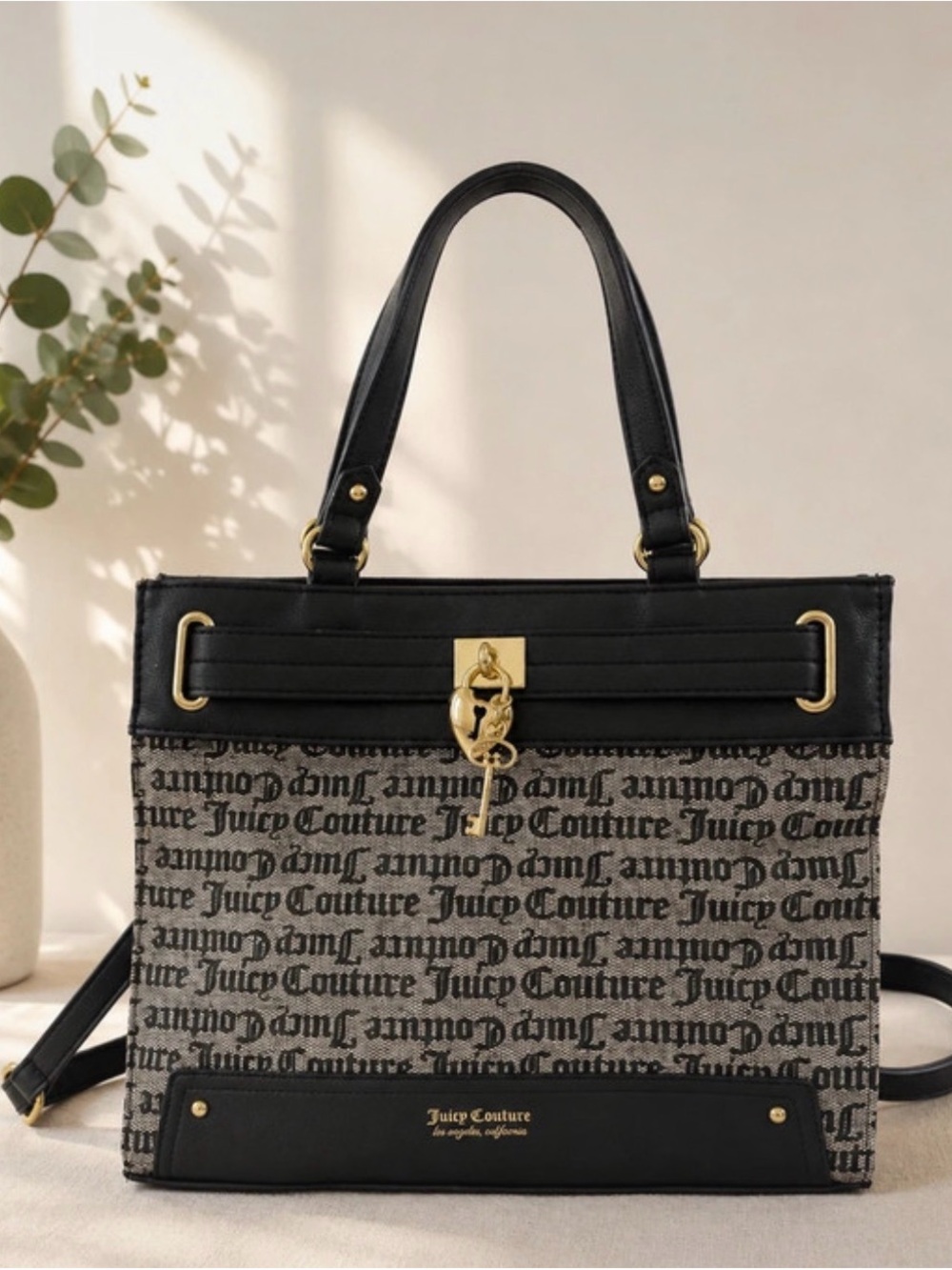 Juicy Couture Black and Gray Logo Purse with Gold Hardware